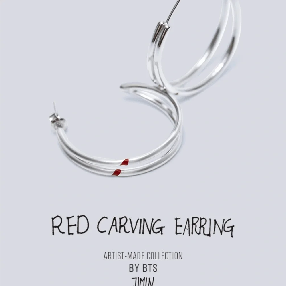 Artist made collection by BTS Jimin’s Red carving earrings - Picture 4 of 10